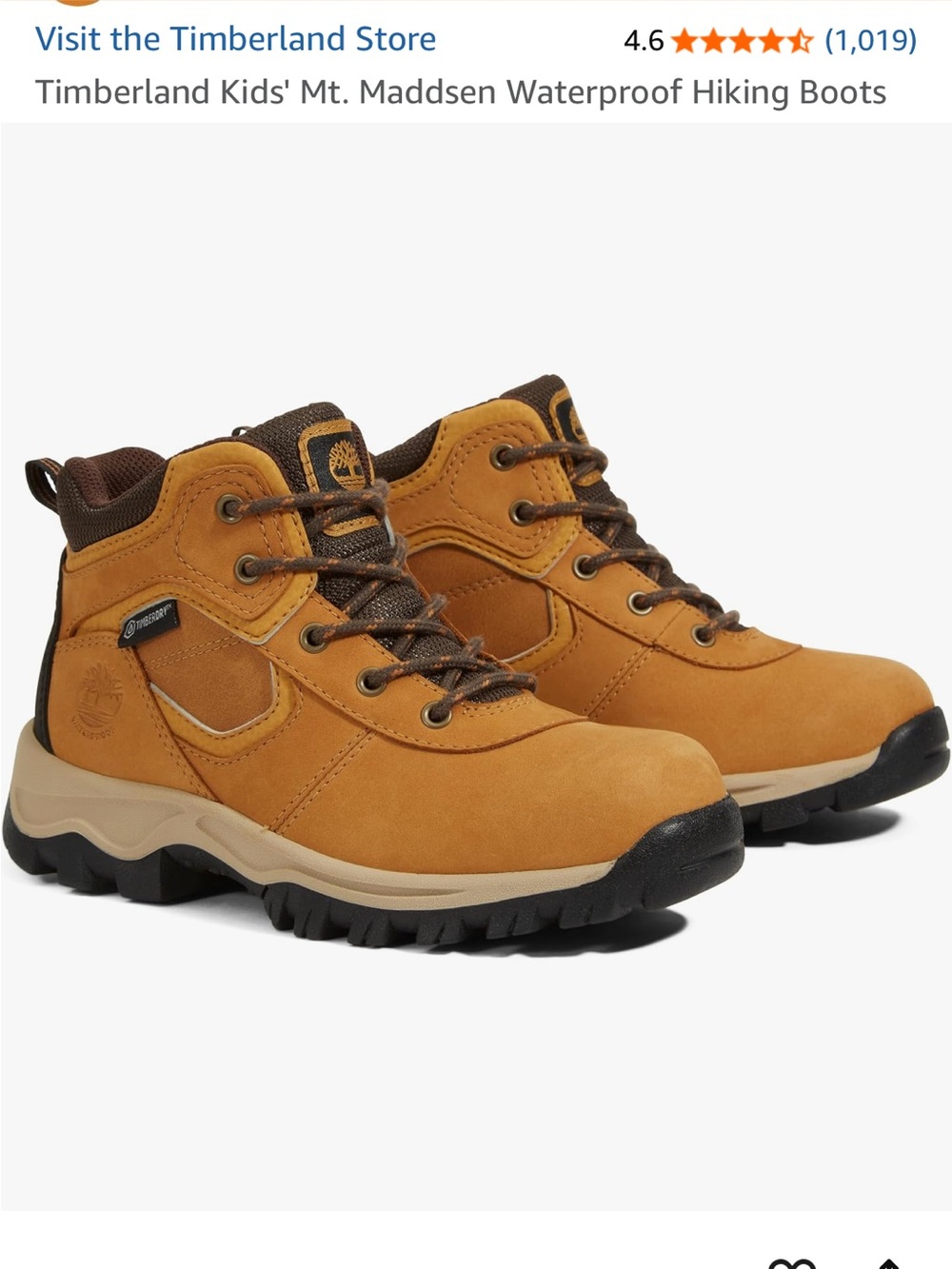 Timberland Mt Maddsen Kids Boys Waterproof Hiking Winter Boots Size 3